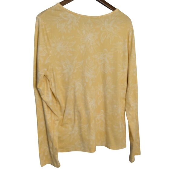Hang Ten Womens XL Yellow Floral Long Sleeve Top shirt UV Protection Zipper Pock - Picture 2 of 10